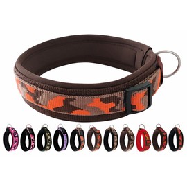 BUDDYPACK Chic dog collar, extra wide and soft with neoprene padding, size XXS - 3XL, adjustable, colourful (XS (32-37 cm), orange-brown)