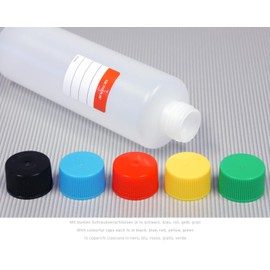 Octopus 5 x 250 ml plastic bottles, HDPE plastic round bottles with colorful screw caps, empty bottles with colorful screw caps, round bottles incl. 5 labels