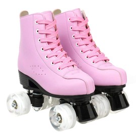 Women's Roller Skates Outdoor PU Leather High-top Four-Wheel Roller Skates Double Row Shiny Roller Skates for Beginner Kids Adults (Pink Flash,37-UK: 4.5-US: 5)