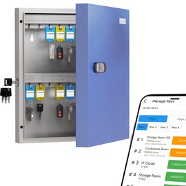 DiDiHere 32 Key Lock Box, Wall Mounted Key Management Cabinet with APP Access Log Tracking, 3-Digit Combination Lock & Backup Key, Key Organizer Lockbox for Home, Small Office, Rental