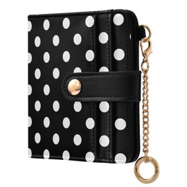 Black Polka Dot Print Wallet for Women Bifold PU Leather Credit Card Holder with ID Window Slim Cash Coins Wallets Purse for Female Lady