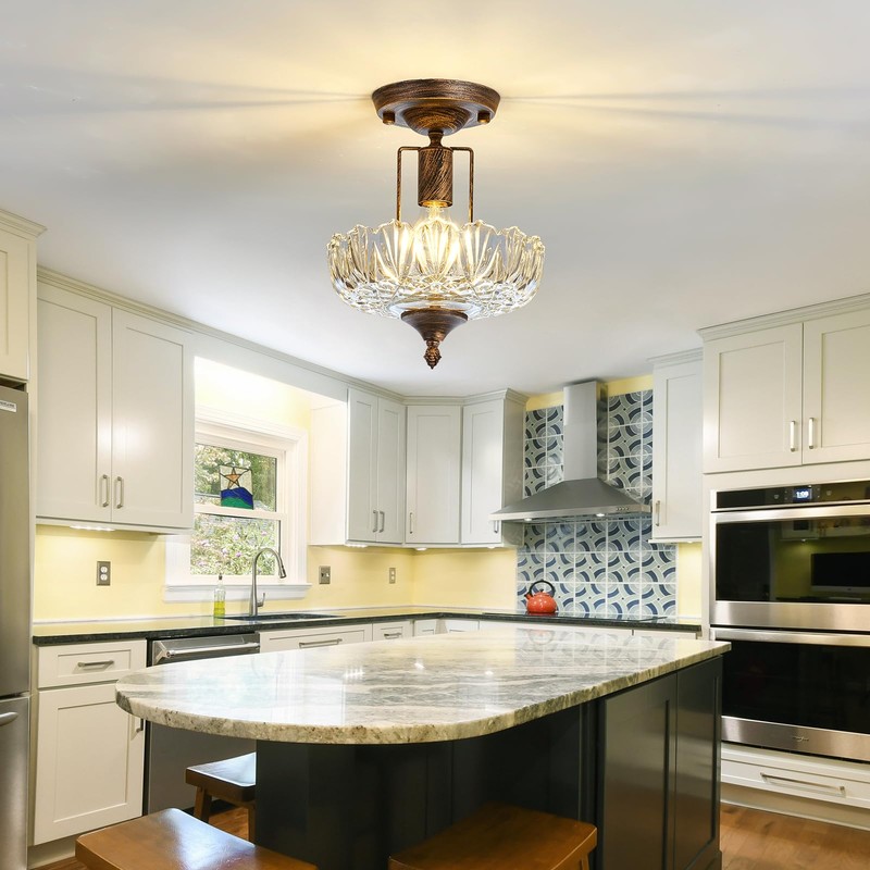 UOFUS Glass Ceiling Light Fixture Vintage Small Semi Flush Mount