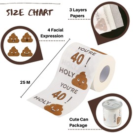 40th Happy Birthday Gifts for Men and Women - 3-Ply Funny Toilet Paper Roll, Birthday Toilet Paper Gag Funny Birthday Gift Novelty for Birthday Party Decorations Eighteenth Party Supplies