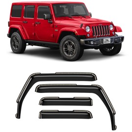 Voron Glass in-Channel Extra Durable Rain Guards for Jeep Wrangler JK 2007-2018, Window Deflectors, Vent Window Visors, 4 Pieces - 220246