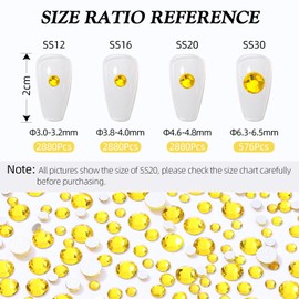 Meibite Yellow Flatback Rhinestones, Glass Rhinestones for Nail Art and Craft, Glue Fix, Loose Crystal Gemstones(Yellow, SS30, 576pcs, 6.4-6.6mm)