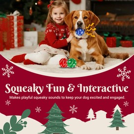 INSUM Christmas Dog Balls Toys, 3 Pack 2.5'' Squeaky Tennis Balls for Dogs | Idea Gift for Puppy Birthday & Christmas Decoration & Stocking Stuffers, Small Medium Large Breeds