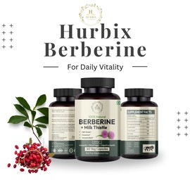 Hurbix Berberine - 1300 mg | 5 in 1 Enhanced Formula with Milk Thistle, Turmeric & Cinnamon | Premium High-Potency Formula | 60 Capsules