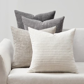 Topfinel Cushion Cover, 50 x 50 cm, Grey, Set of 4, Corduroy Gradient Cushion Covers, Decorative Cushion Cover, Sofa Cushion, Couch Cushion for Sofa, Bedroom, Living Room, Balcony, Children, Fluffy