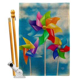 Pinwheels Burlap House Flag Set Summertime Fun and Sun Beach Pool Luau Tropical Party Season Outdoor Sunny Small Decorative Gift Yard Banner Double-Sided Made In USA 28 X 40