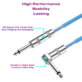 FORE 4.5m 2- Pack Electric Instrument 1/4" Guitar Cable Straight to Right Angle Cable 6.35mm Jack for Electric Guitar & Bass, Guitar & Bass Effects, Electric Keyboards 4.5m Blue 2- Pack