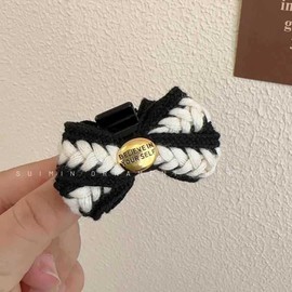 2-Piece Small Bow Claw Clips Set - Assorted Styles & Colors | Cute Mini Jaw Clips for Women & Girls, Secure Styling for Pigtails, Braids & Everyday Fashion (Beige Woven (Black))