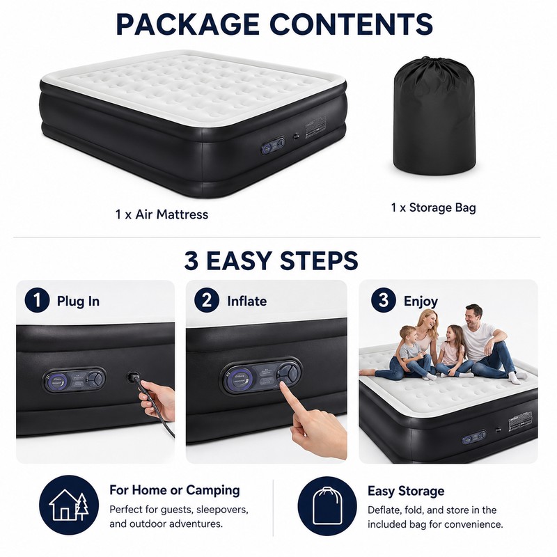 18-Inch Raised Air Mattress for Home & Travel – Flocked