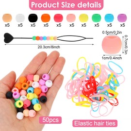 Hair Beads, 50 PCS Soft Silicone Pony Beads Colorful Rubber Braid Beads, Craft Pony Beads Bulk Hair Accessories for Friendship Bracelets Necklace Jewelry Making Hair Braiding, Large