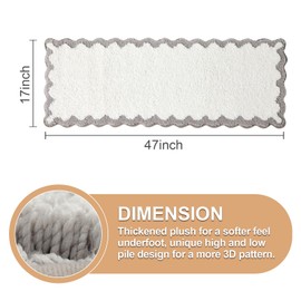 ORTIGIA Long Cute Scalloped Bathroom Rugs Runner, Fun White and Gray Plush Microfiber Scallop Bath Mats Non Slip Washable Quick Dry Absorbent, Rug Carpet for Bathtub Sink Laundry Room Bedroom, 17x47