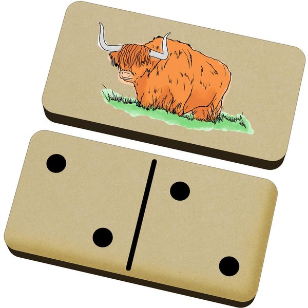 Azeeda 'Highland Cow In Long Grass' Domino Set & Box