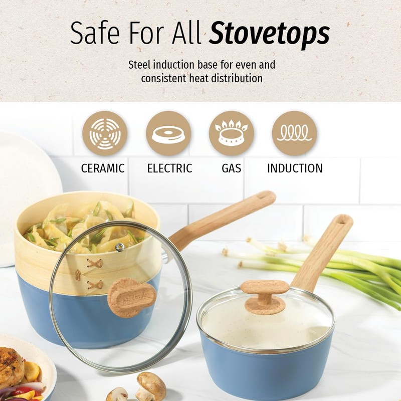 GoodCook 10-Piece Healthy Ceramic Titanium-Infused Cookware Set, Light Blue –
