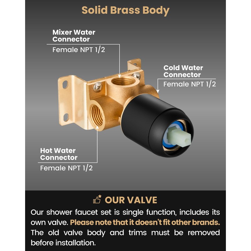 Airuida Shower Faucet Set with Female Thread Rough-in Valve, Rainfall