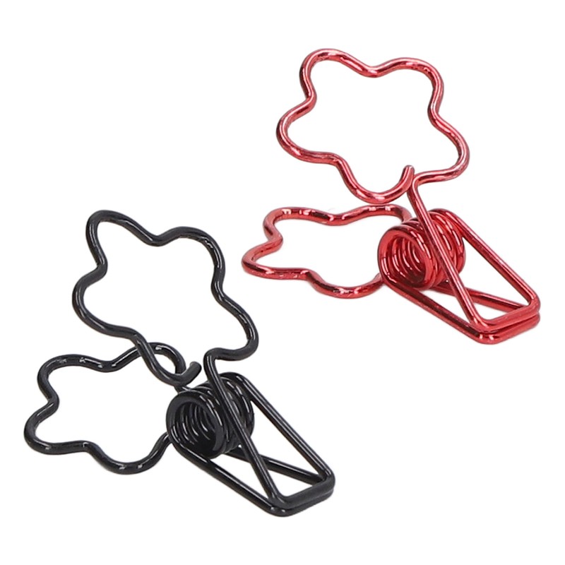 100pcs Binder Clips Black Red Cute Cartoon Flower Shape Metal