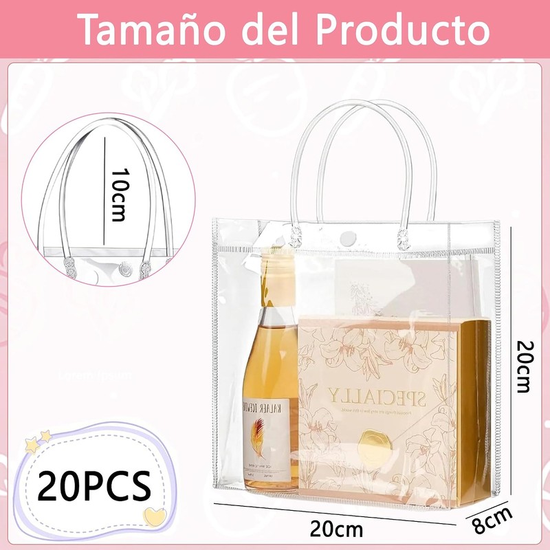 20PCS Bolsas de Regalo de PVC Transparente con Asas, Bolsas