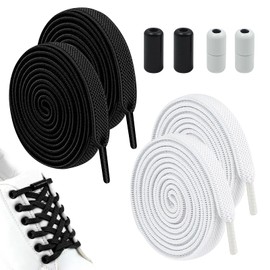 2 Paar Elastische Schnürsenkel Ohne Binden, 6mm Breite No Tie Schuhbänder in Schwarz und Weiß, Schnellverschluss Schnürsenkel mit Gummikapseln, 100cm Länge für Erwachsene und Kinder