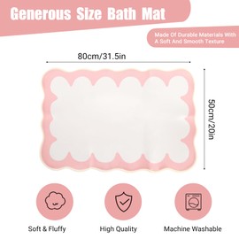 LUODAKA Scalloped Pink Rugs for Bathroom, Bath Mat with Scalloped Wavy Ripple Design, Cute Aesthetic Girly Bath Mat for Women's Bathroom, Tub, Sink, Shower, Non Slip, Washable (20x31 inch)