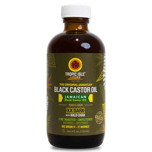 Tropic Isle Living Jamaican Black Castor Oil XX Dark 4oz | 100% Natural Hair Growth Oil and Scalp Treatment | Promotes Strong, Healthy, Thicker Hair, Eyelashes, Eyebrows