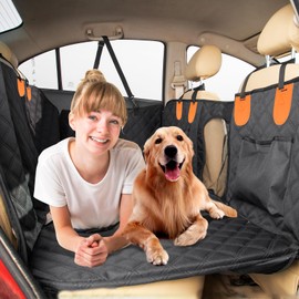 Back Seat Extender for Dogs,Dog Car Seat Cover Hard Bottom Holds 330 lbs,Waterproof Dog Hammock for Car Pet Backseat Protector with Mesh Window,Large Space Dog Travel Bed for Vehicles