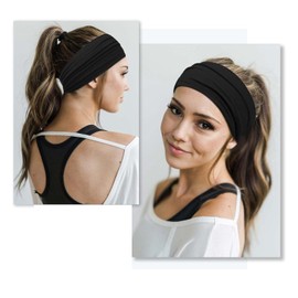 Wide Headbands for Women Stylish Head Wraps Boho Thick Hairbands Large Sport Yoga Turban Headband Hair Accessories (Black, One size)