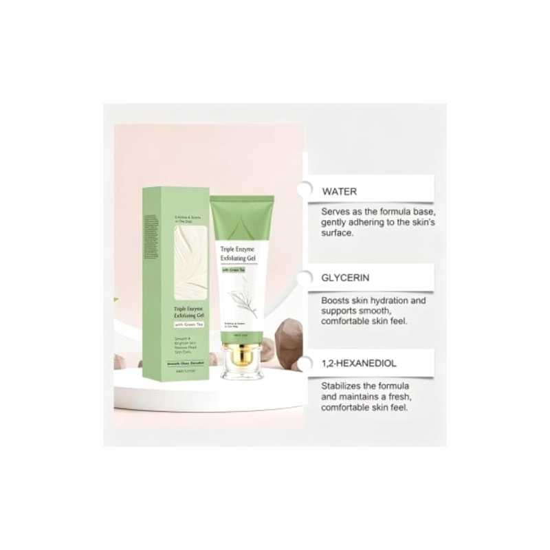 Gel Exfoliante Facial con Té Verde y Triple Enzima, Hidratante