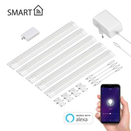 ledscom.de Siris Smart LED Under-Unit Light White Matt with WLAN Controller, Flat, Smart Home, Alexa Enabled (Echo) 30 cm, 370 lm each, White, Dimmable, Set of 5