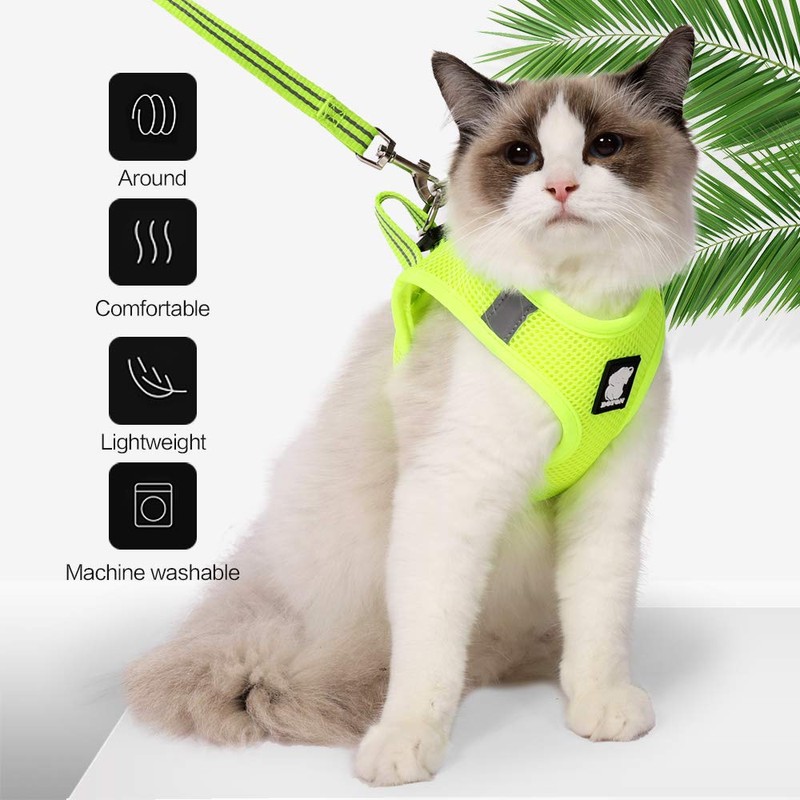 Evel Cat Harness and Leash, Ultra-Light, Escape-Proof, Adjustable, Soft Mesh