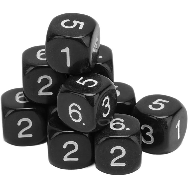 20Pcs Black Polyhedral Dice Set, 6-Sided Number Dice, 16mm, Round