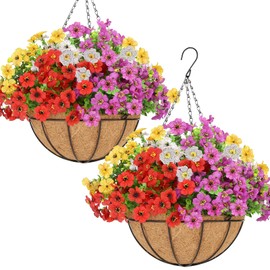 24 Bundles Artificial Hanging Flowers for Outdoors, Artificial Hanging Plants Outdoors, Fake Hanging Flowers Daisy Eucalyptus Realistic UV Resistant for Garden Patio Porch Outdoor Summer Decor