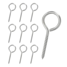 PATIKIL 10pcs M5x90mm Eye Screw 304 Stainless Steel Eye Screw Hook Self Tapping Eye Bolt Wood Fixing Cable Wire for Indoor and Outdoor Use Silver