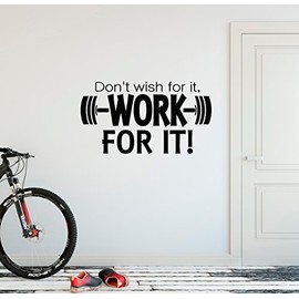 24"x12" Don't Wish for It Work for It Barbell Weights Lift Workout Success Goal Positive Thinking Challenge Train Wall Decal Sticker Art Mural Home Decor
