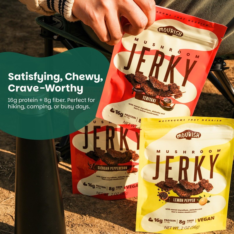 Mourish Vegan Mushroom Jerky, Variety Pack, 3 Pack (2 oz),
