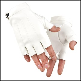 White Fang NT153 Men's Gloves, Solid, Leather, Fingerless, Street Rock, Punk, white