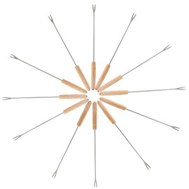uvbws 12 Pcs Stainless Steel Skewer Sticks 9.4 Inch Fondue Forks Set with Heat Resistant Oak Wood Handle for Cheese Meat Chocolate Fountain Marshmallows