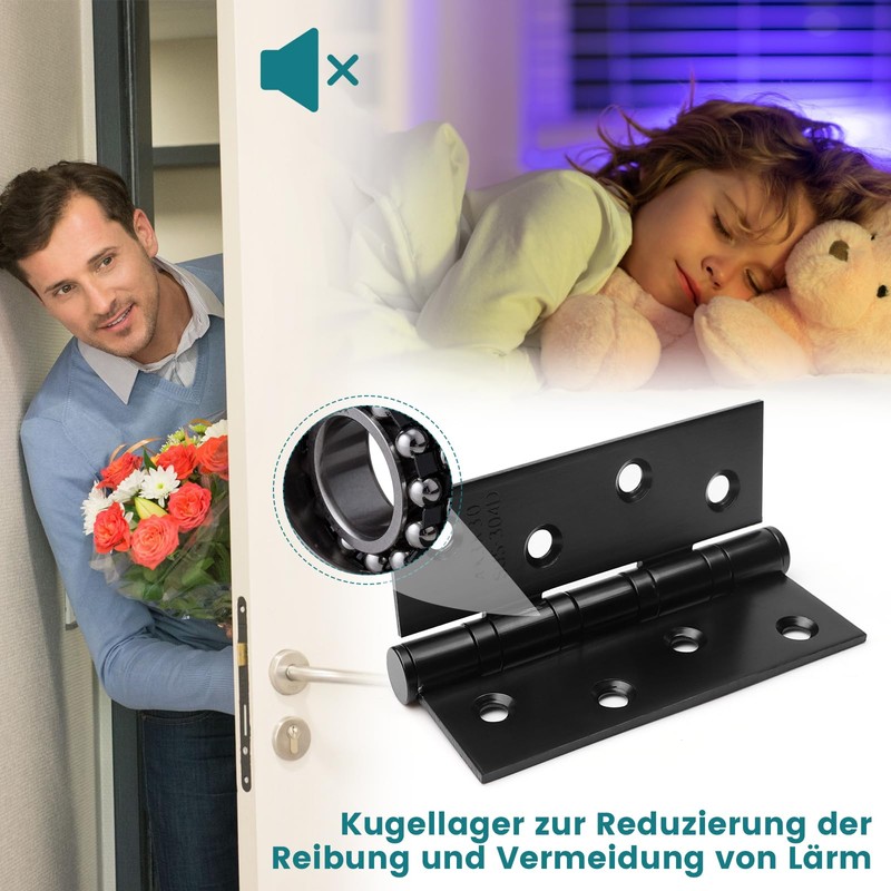 Pack of 2 Hinges Black Stainless Steel Door Hinge Large,