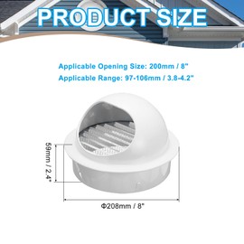 PATIKIL 8 Inch Vent Round Cover, Stainless Steel Exterior Wall Air Vent Louvered Soffit Vent Exhaust Outlet Hood for HVAC Ducting Exhaust Extractor Fan, White