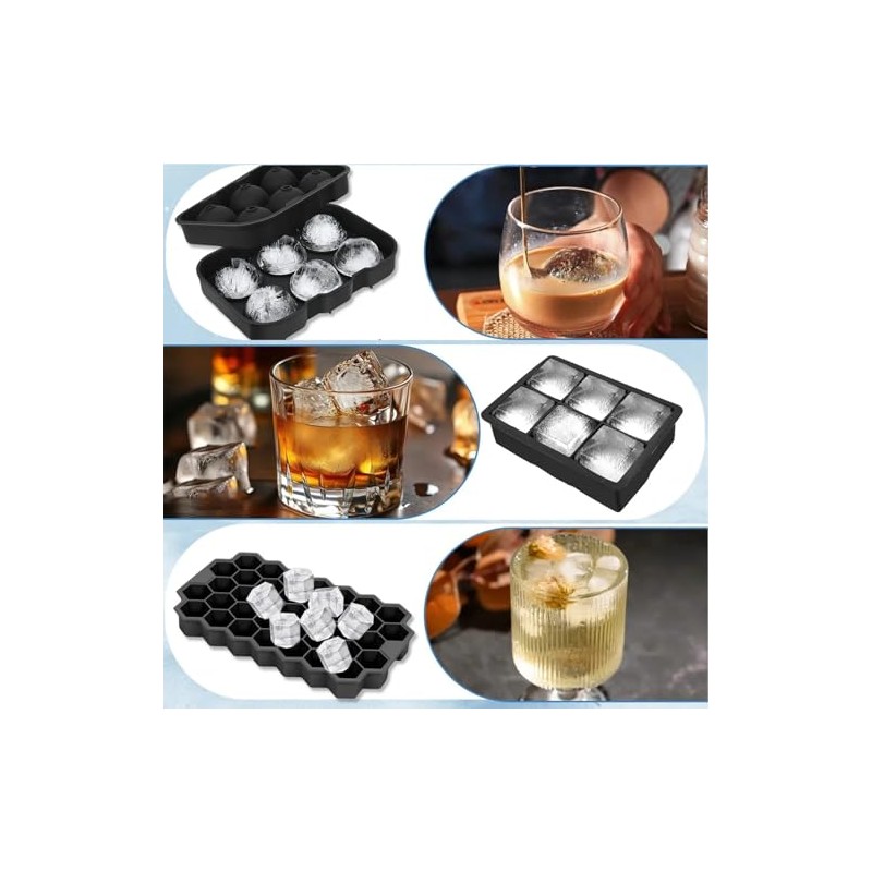 3PCS Bandejas de Cubitos de Hielo, Moldes Grandes de Silicona