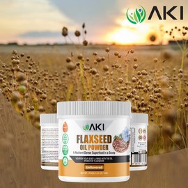 AKI Flaxseed Oil Powder| Packed with Essential Nutrients Like Omega-3 Fatty acids, Fiber, & Lignans - Free from Artificial Additives, Made with Ideal Quality Ingredients (5.30oz / 150g)
