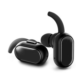 GabbaGoods TrueBuds, Truly Wireless Bluetooth Earbuds, Noise Reduction/Sweat Resistant Headset, Ultra Light-Weight Cordless Workout Headphones with Charging Pod- Black