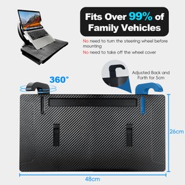 2-in-1 Carbon Fiber Steering Wheel Tray & Detachable Seat Gap Filler Organizer, Foldable Adjustable Car Laptop Desk for Working Eating Writing, Universal Fit for Round Steering Wheels Car SUV Truck