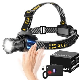Cheasewole Rechargeable Headlamp,180000 Lumens,12 Modes,Motion Sensor,Red Warning Lights,Zoom,90Hour Battery Life,IP67,90°Angle Adjustable for Outdoor Indoor Camping Running Hunting Car Repair