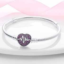 TINSLO Women's Bracelet, 925 Sterling Silver Bracelets with Heart Clasp, Snake Link Bracelet, Valentine's Day, Mother's Day, Birthday, Christmas Gift, for Women / Girlfriend / Mum, 19cm, Sterling Silver