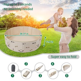 GOGOSO Foldable Ball Pit for Toddlers Large Foldable Puppy Dogs Cats Baby Infant Kids Portable Corner Ball-Pit Big Pop Up Collapsible Soft Play Tent Indoor Outdoor (Balls no Include) Beige Smile