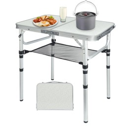 Small Folding Camping Table 2ft, Portable Pinic Table Adjustable Height Table Small Card Table Aluminum Foldable Lightweight with Carry Handle for Outdoor Indoor Hiking Camp BBQ Beach RV (White)