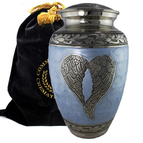 Loving Angel Wings Blue/Silver Cremation Urns for Human Ashes Adult for Funeral, Burial, Columbarium or Home, Cremation Urns for Human Ashes Adult 200 Cubic Inches, Urns for Ashes (Large / Adult)