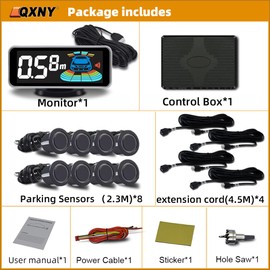 ELSNU Car Parking Sensors Kit Reverse Radar parktronic System Auto Electronics Vehicle Backup Assistant Reverse 8 Sensor (Matte Black)